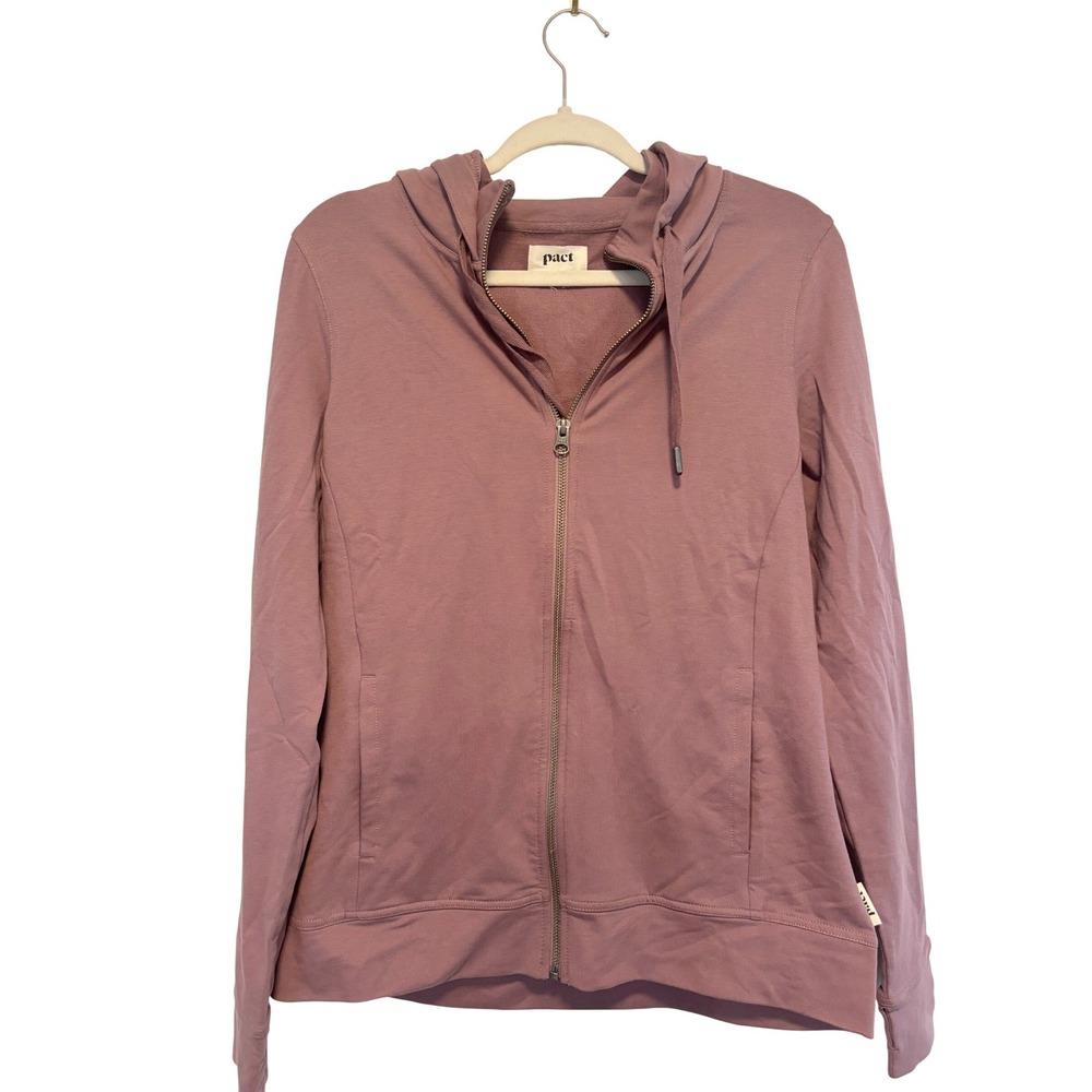 NWOT Pact Organic Cotton Full Zip Hoodie Mauve Plum Thumbhole M